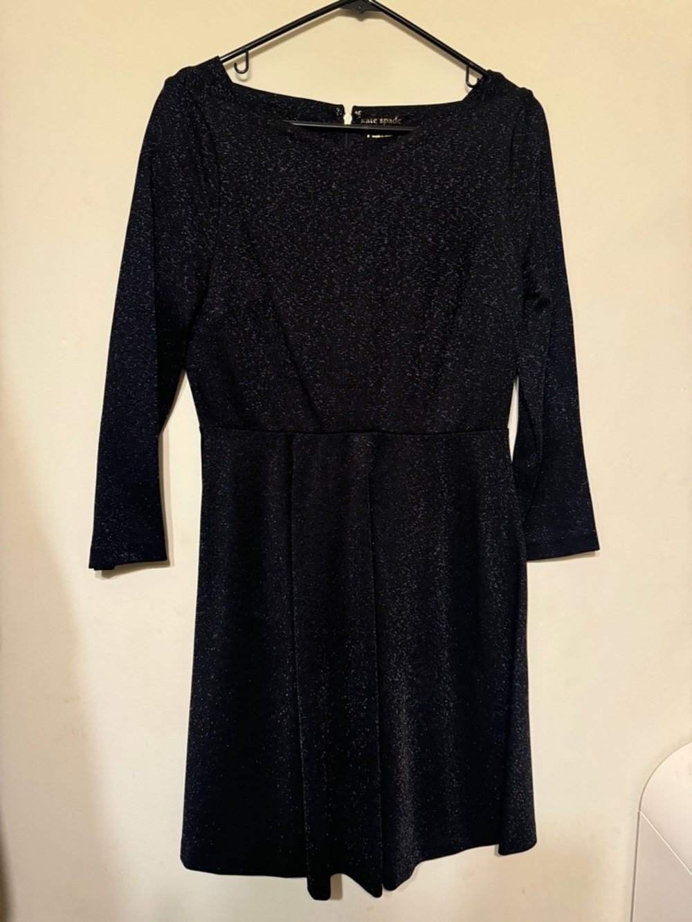 Kate Spade Black Sparkle Long-Sleeve A-Line Dress